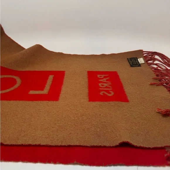 SOLD Louis Vuitton Red & Camel Double Sided 100% Cashmere Winter Scarf Luxury - Picture 10 of 15